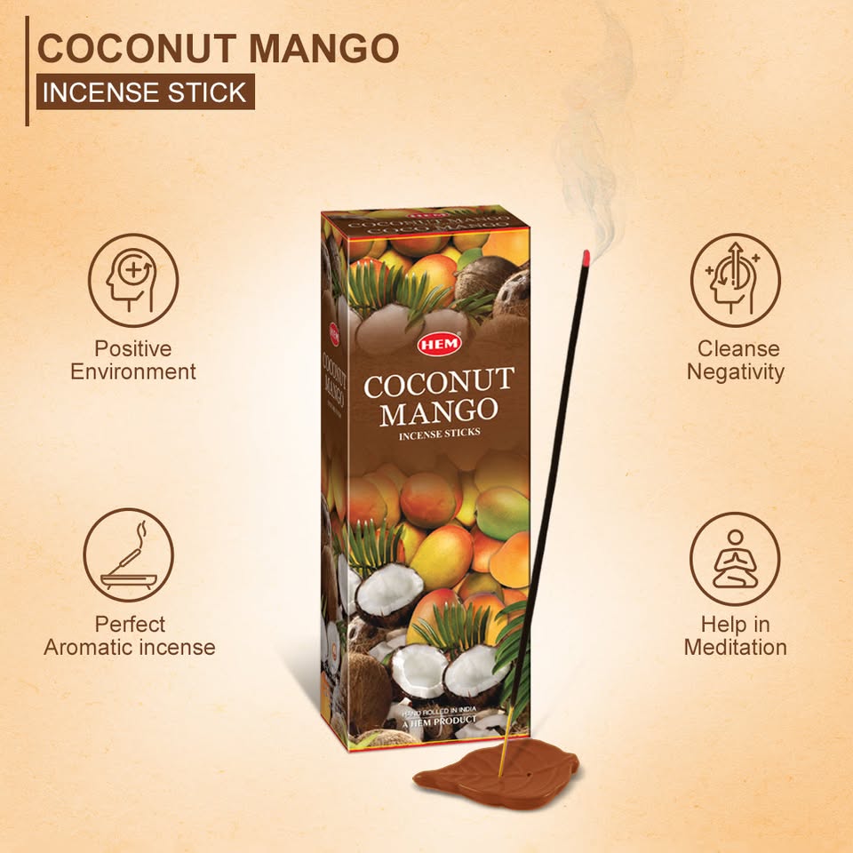 HEM Coconut Mango Incense Sticks - Pack of 6 (20 Sticks Each)